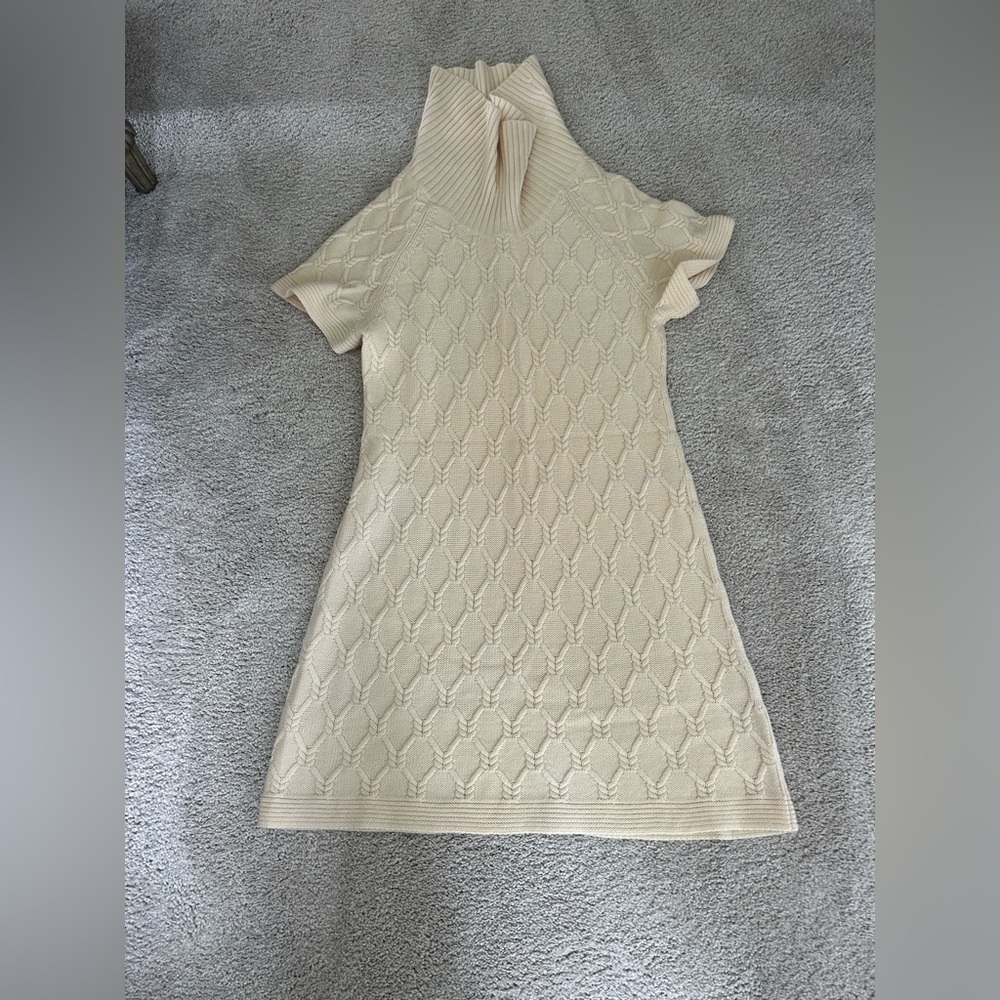 Banana Republic Merino Wool Cable Knit Sweater Dress Large Cream